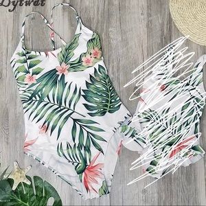 Tropical Floral Leaf One Piece Swimsuit